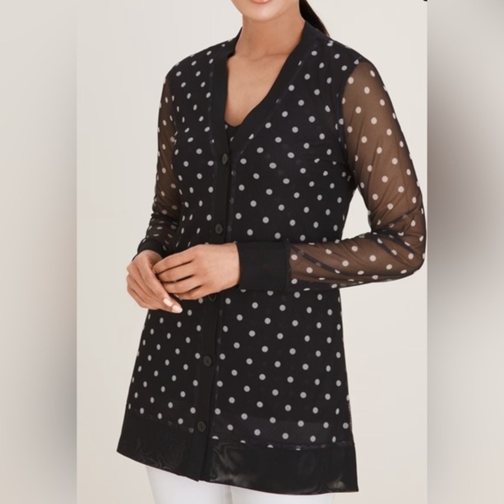 Chico's Polka Dot Mesh‎ Cardigan Size 1